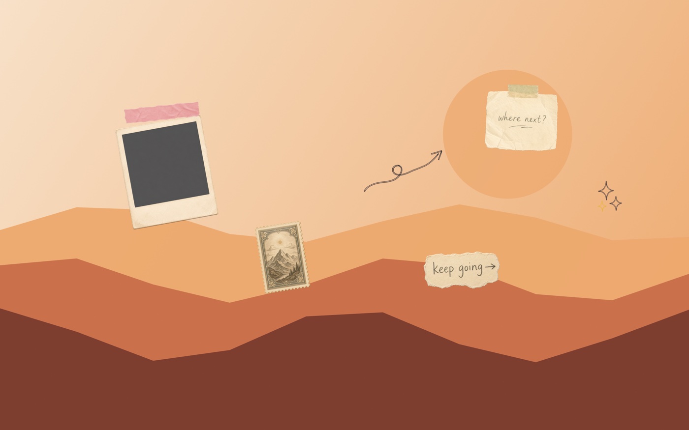A Mural Studio collage with a photo backdrop, washi tape, paper notes, and doodle stickers