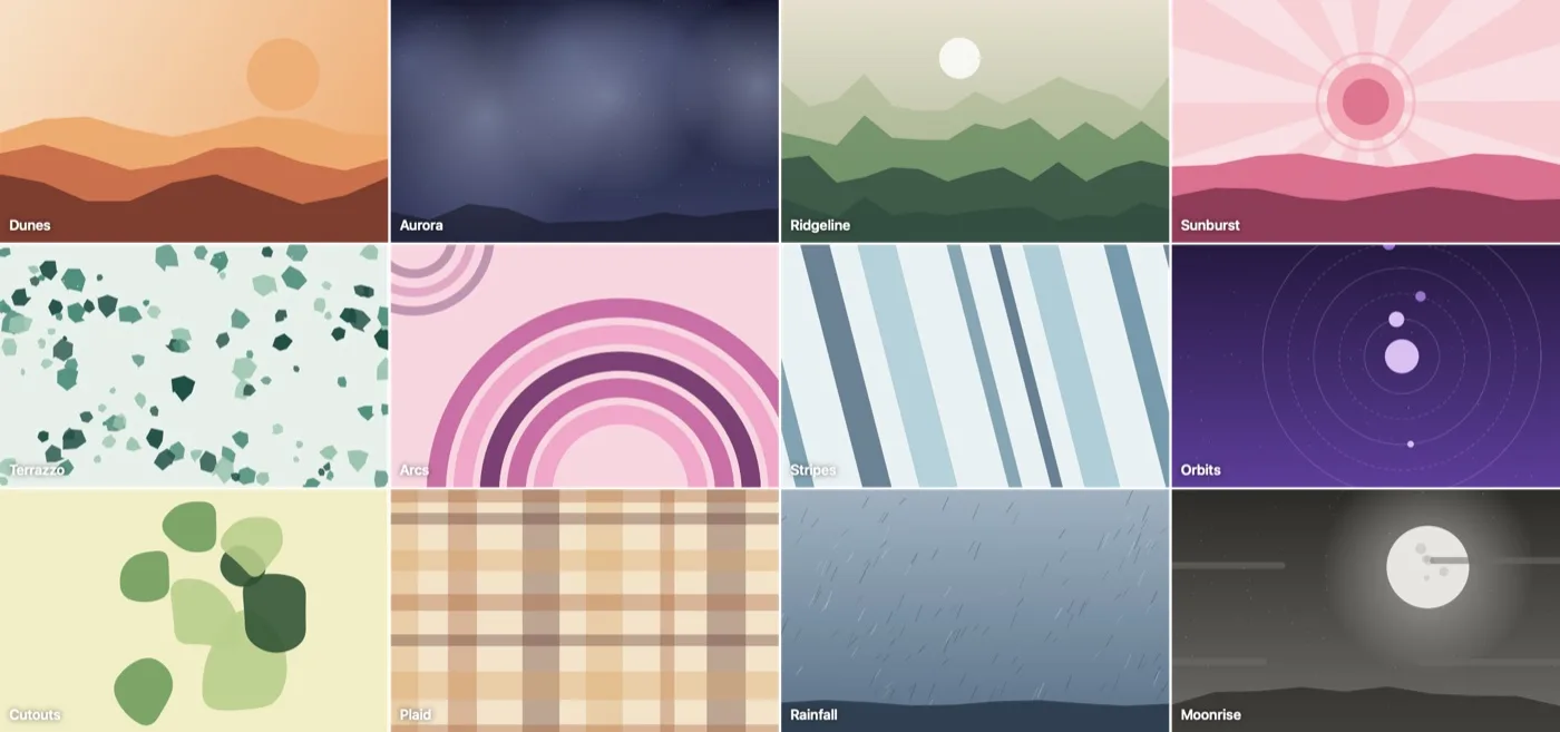 The twelve Mural Studio backdrop styles, each rendered in a different palette